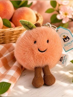 Jellycat Amuseables Peach Bag Charm Plush Keychain NWT Cute Fruit Charm